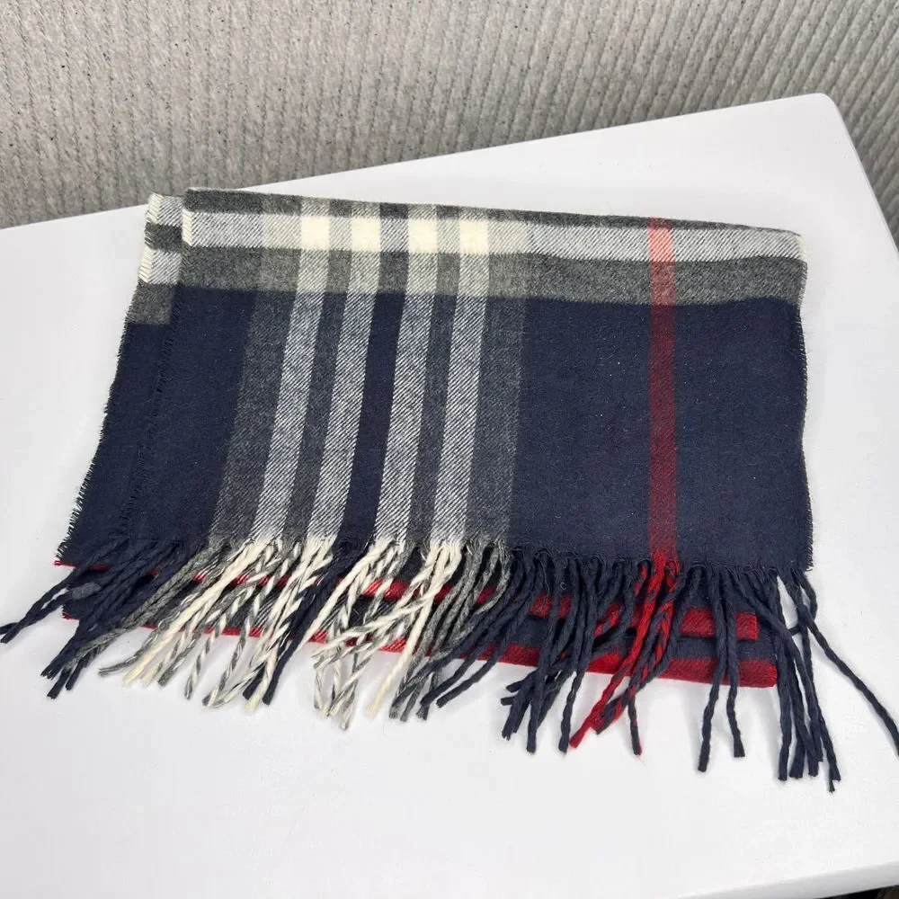 Cashmink Plaid Scarf‎ Blue White Red Soft Warm Designer V Fraas Lightweight